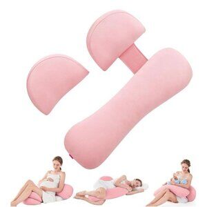 Maternity Pregnancy Pillow Full Body Support for Back Hips Legs Belly Pink Cover